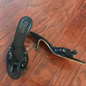 COACH black open-toe heels with bow 7.5